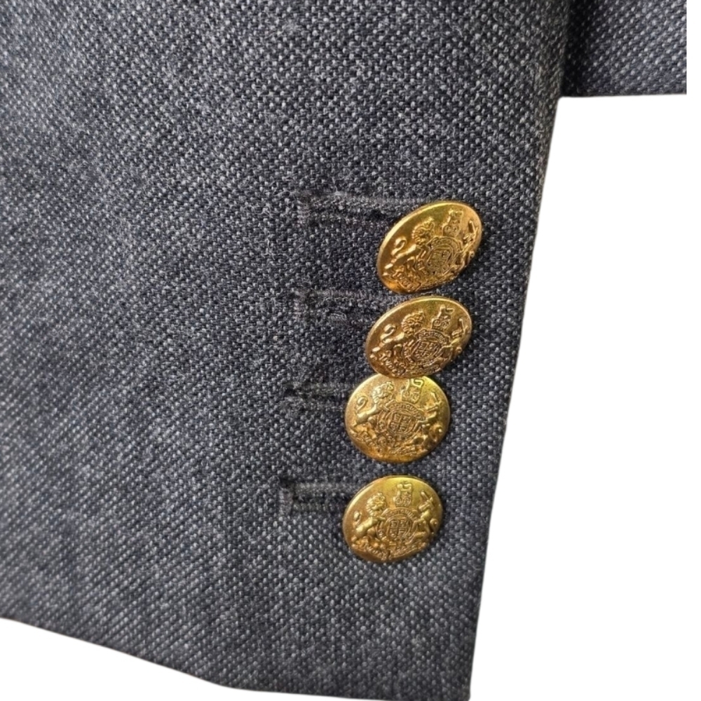 J.Crew Womens Gray Wool Blend Blazer 8 Gold Crest Button Schoolboy Type Jacket - Picture 3 of 7